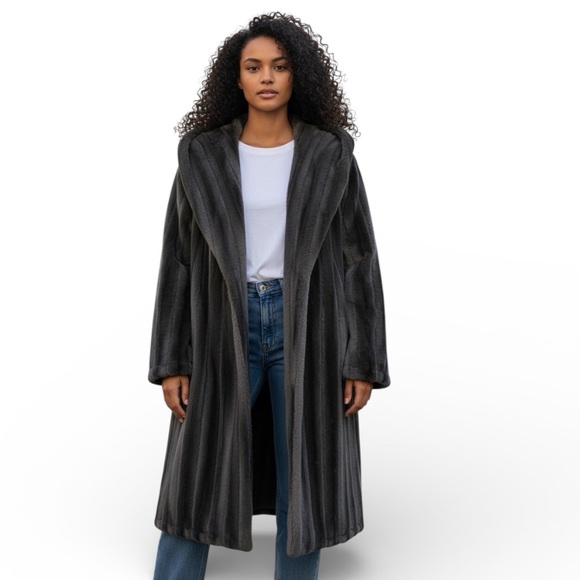 Slinky Brand Silver Fox  Gray Faux Fur Coat Womens Size X Large - Picture 10 of 10